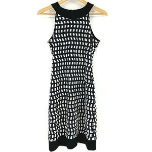Joseph Ribkoff Dress Size 4 Black White Ruffle Sheath Halter Cocktail Sleeveless